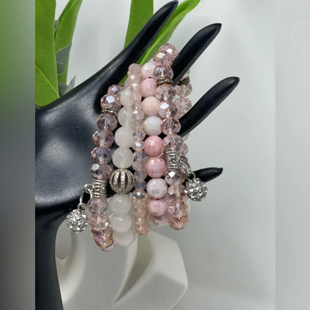 Stretch Beaded Bracelet Stack - Pinks - Picture 3 of 4